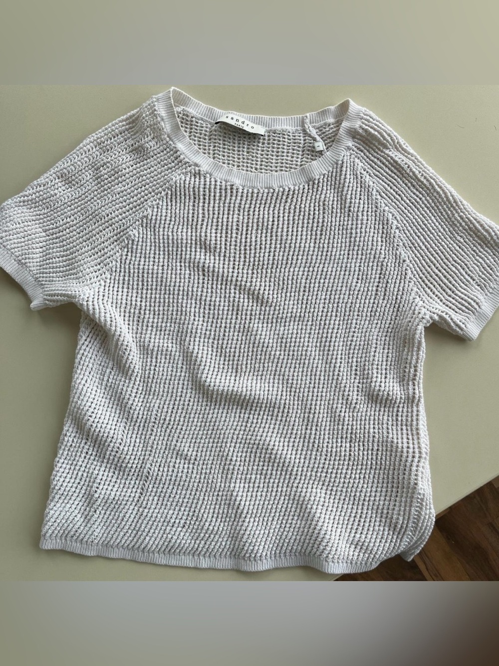 sandro paris crochet fishnet baby tee in 100% cotton